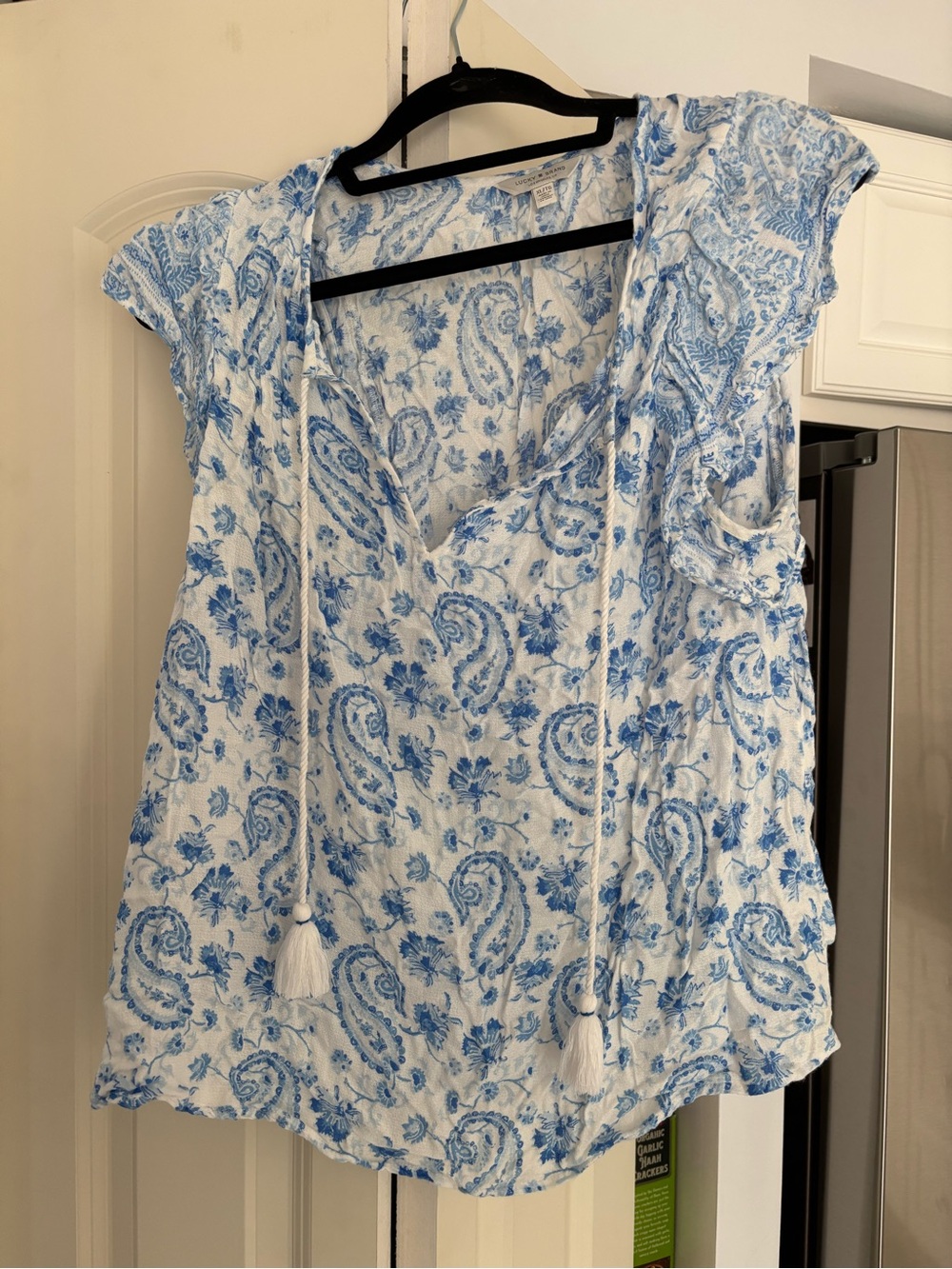 Lucky Brand Blue Paisley Cap-Sleeve Women's Blouse